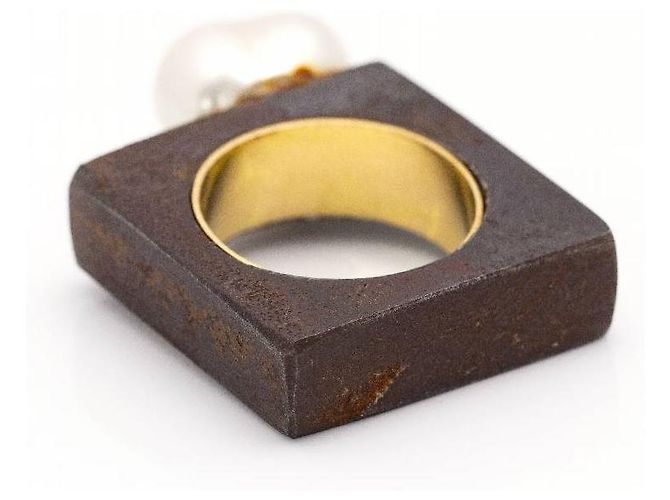 Autre Marque Anello IRON Oro giallo e Perla Barocca. Marrone scuro - vista 4