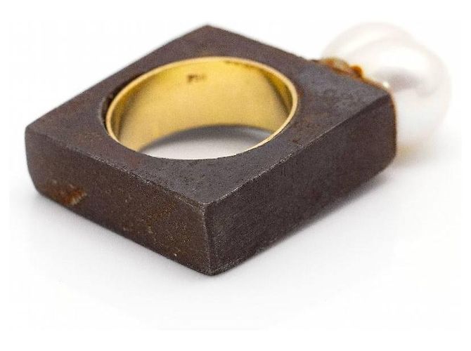 Autre Marque Anello IRON Oro giallo e Perla Barocca. Marrone scuro - vista 5