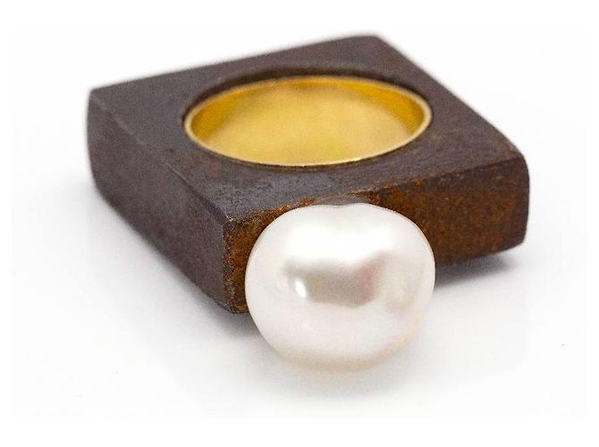 Autre Marque Anello IRON Oro giallo e Perla Barocca. Marrone scuro - vista 6