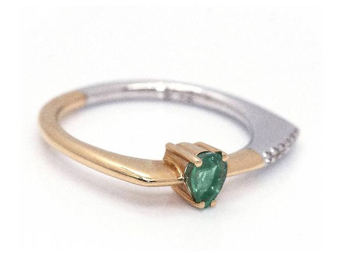 Autre Marque Zweifarbiger, flacher Ring aus Gold und Smaragd. Silber Golden Grün - Ansicht 2