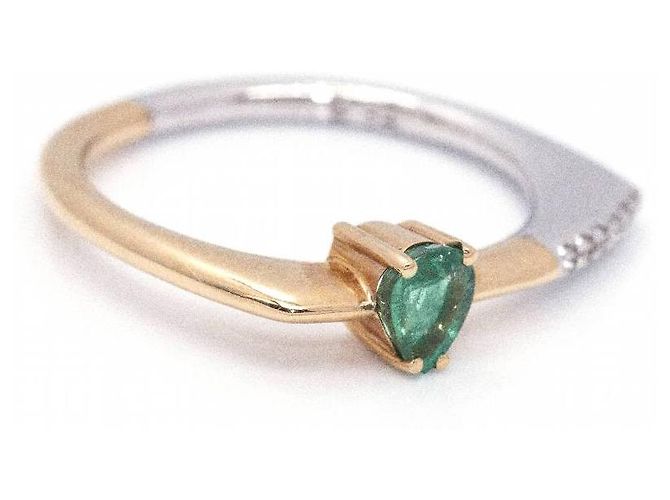 Autre Marque Zweifarbiger, flacher Ring aus Gold und Smaragd. Silber Golden Grün - Ansicht 3