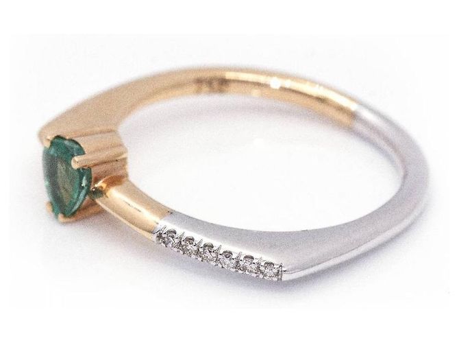 Autre Marque Zweifarbiger, flacher Ring aus Gold und Smaragd. Silber Golden Grün - Ansicht 5