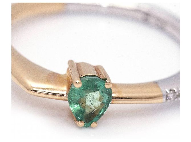 Autre Marque Zweifarbiger, flacher Ring aus Gold und Smaragd. Silber Golden Grün - Ansicht 6