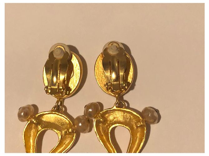 Orecchini a clip Christian Lacroix Oro Cristalli Verdi Perle Smalto Gold hardware - vista 10