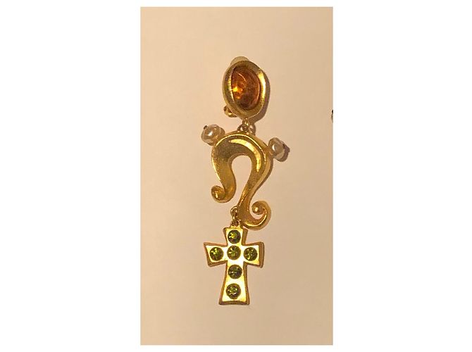 Orecchini a clip Christian Lacroix Oro Cristalli Verdi Perle Smalto Gold hardware - vista 13