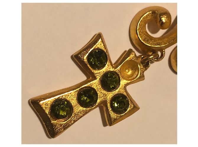 Orecchini a clip Christian Lacroix Oro Cristalli Verdi Perle Smalto Gold hardware - vista 5