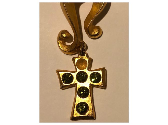 Orecchini a clip Christian Lacroix Oro Cristalli Verdi Perle Smalto Gold hardware - vista 7
