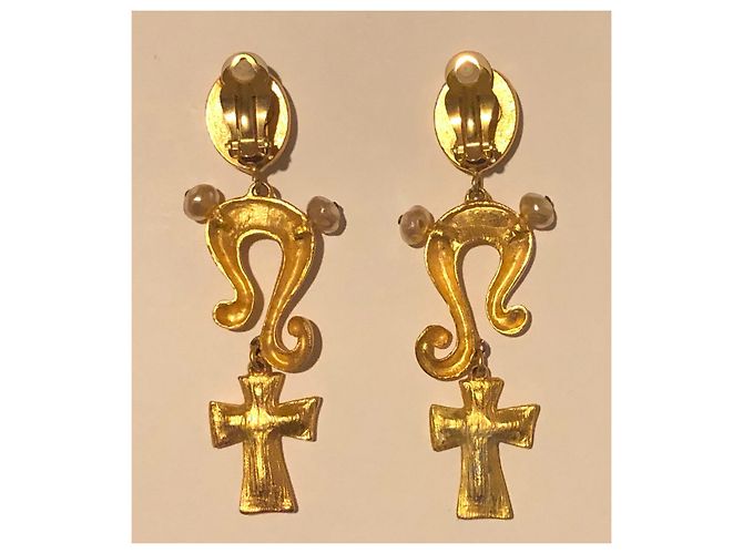 Orecchini a clip Christian Lacroix Oro Cristalli Verdi Perle Smalto Gold hardware - vista 8