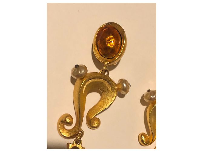 Orecchini a clip Christian Lacroix Oro Cristalli Verdi Perle Smalto Gold hardware - vista 9