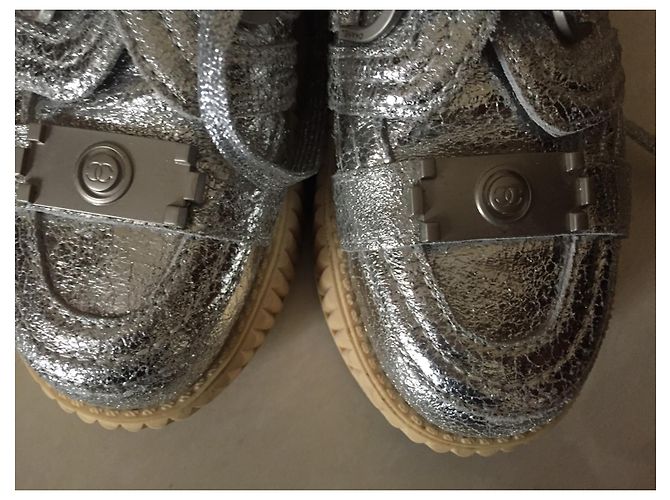 Chanel Creepers in pelle metallizzata argento Silver hardware - vista 4