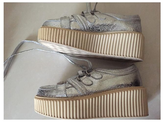 Chanel Creepers in pelle metallizzata argento Silver hardware - vista 5