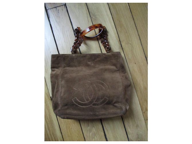 Chanel Tabakfarbene Samttasche aus Leder. Kastanie - Ansicht 6