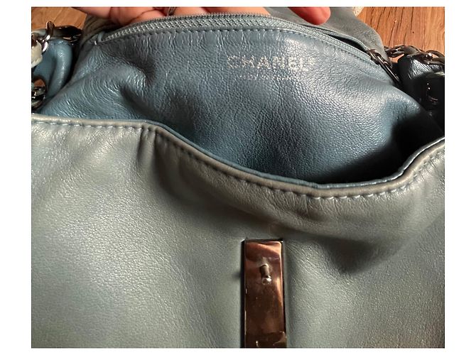 Borsa Chanel blu in pelle - vista 6