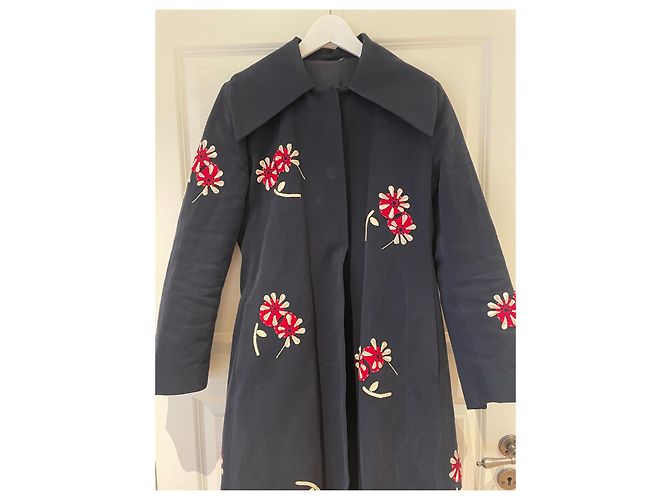 Abrigo Marni de algodón con bordado de flores rojas y blancas Azul oscuro - vista 2