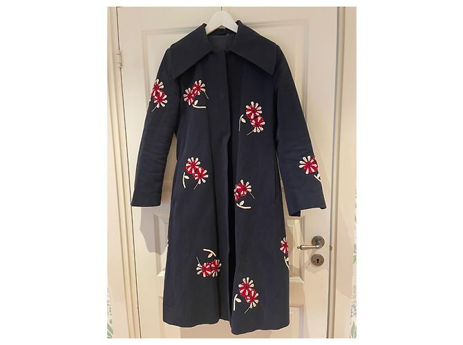 Abrigo Marni de algodón con bordado de flores rojas y blancas Azul oscuro - vista 3