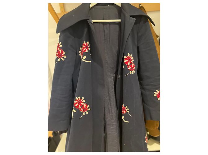 Abrigo Marni de algodón con bordado de flores rojas y blancas Azul oscuro - vista 4