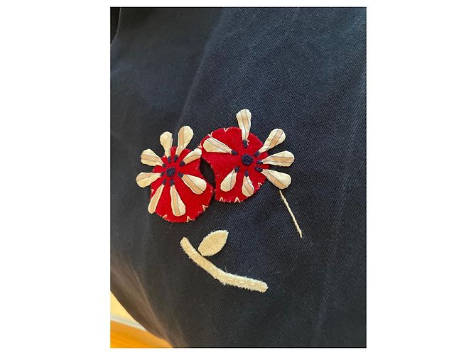 Abrigo Marni de algodón con bordado de flores rojas y blancas Azul oscuro - vista 6