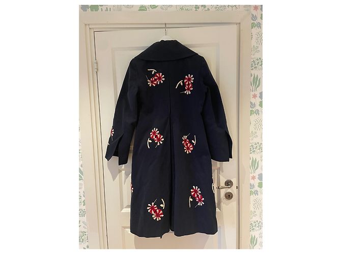Abrigo Marni de algodón con bordado de flores rojas y blancas Azul oscuro - vista 7