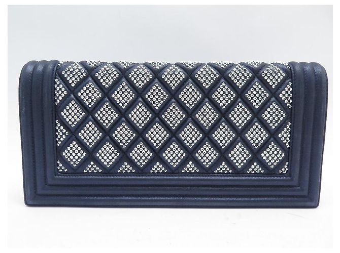 BORSA A MANO CHANEL POCHETTE BOY STRASS SWAROVSKI BLU POCHETTE IN PELLE BLU POCHETTE Blu navy - vista 2
