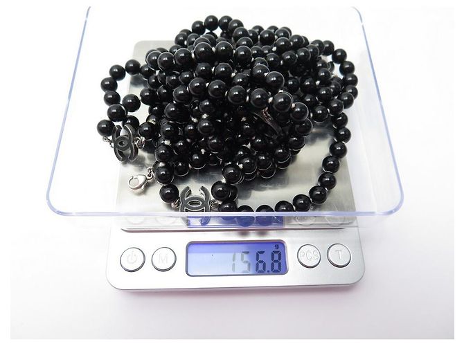 COLLANA CHANEL PERLE NERE E COLLANA CON LOGO CC IN ARGENTO 200 collana di perle Nero - vista 4