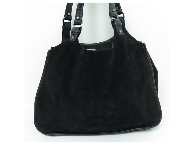 BORSA A MANO LONGCHAMP BALZANE IN PELLE E CAMOSCIO NERA - vista 2