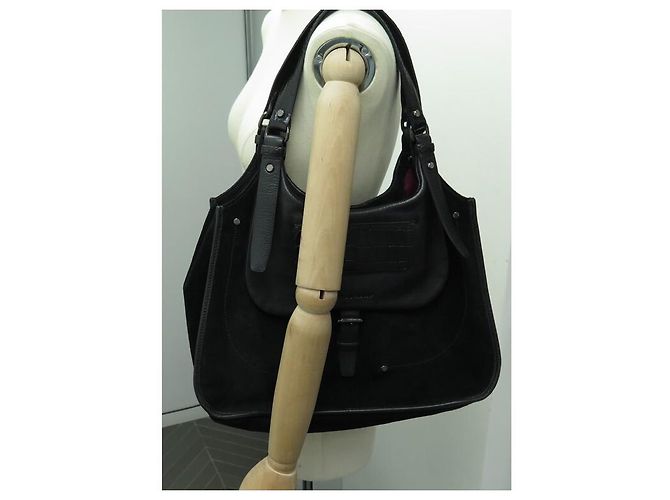 BORSA A MANO LONGCHAMP BALZANE IN PELLE E CAMOSCIO NERA - vista 4