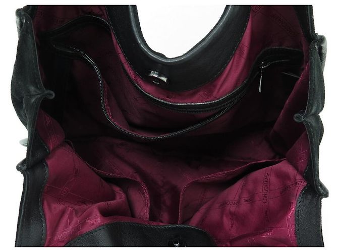 BORSA A MANO LONGCHAMP BALZANE IN PELLE E CAMOSCIO NERA - vista 5