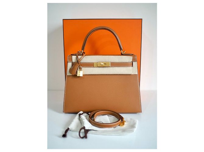 Hermès Kelly 28 Hardware dorato Epsom Gold Caramello - vista 13