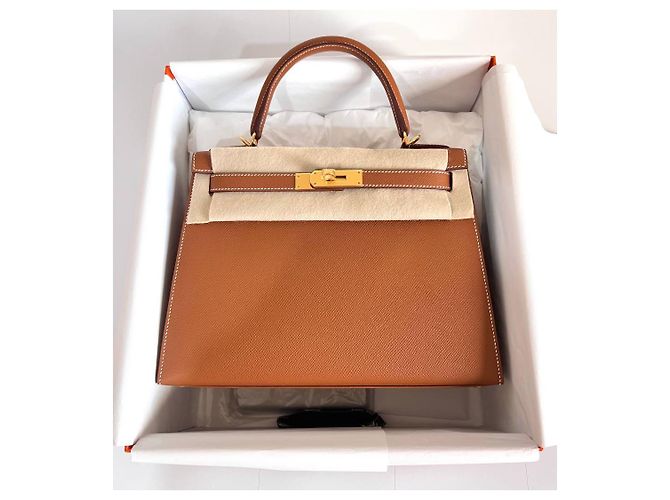 Hermès Kelly 28 Hardware dorato Epsom Gold Caramello - vista 14