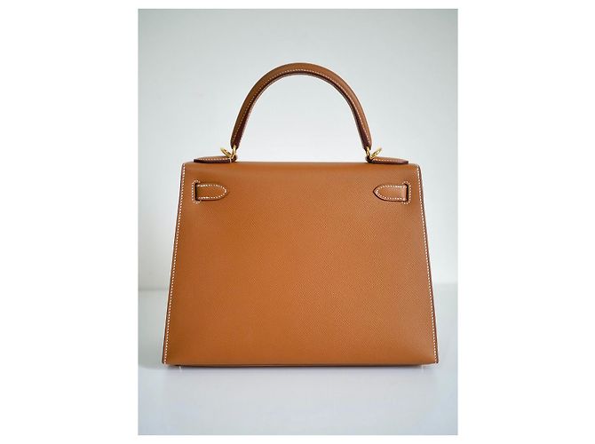 Hermès Kelly 28 Hardware dorato Epsom Gold Caramello - vista 2