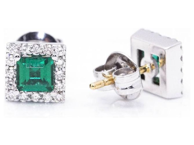 Autre Marque Pendientes de Oro y Esmeraldas. Verde oscuro - vista 2