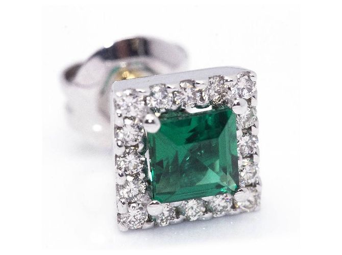 Autre Marque Pendientes de Oro y Esmeraldas. Verde oscuro - vista 3
