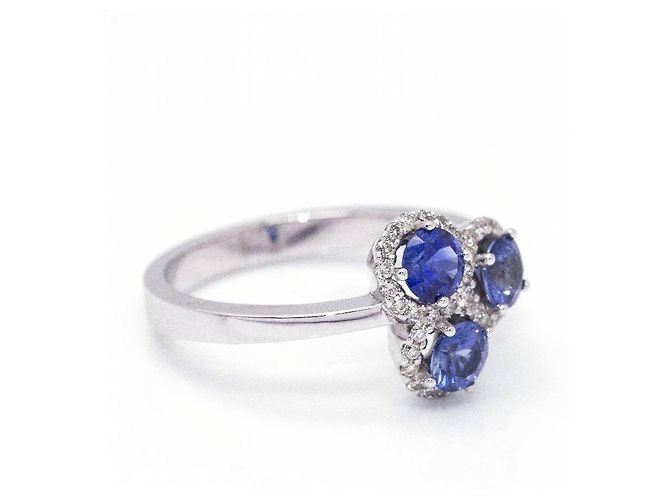 Autre Marque TRIO-Saphir- und Diamantring. Marineblau - Ansicht 2