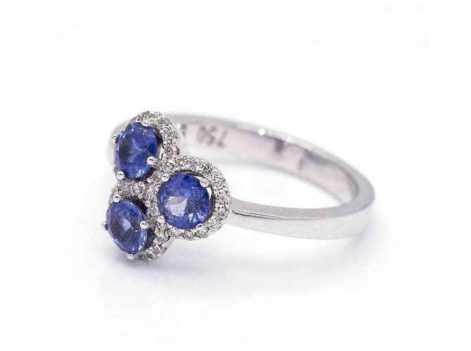 Autre Marque TRIO-Saphir- und Diamantring. Marineblau - Ansicht 4