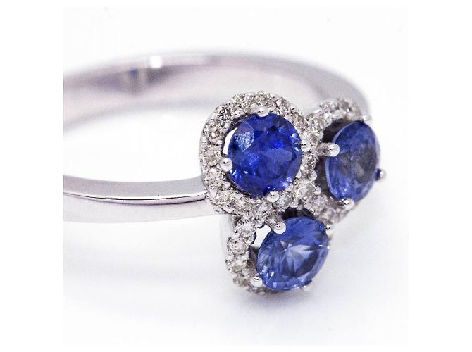 Autre Marque TRIO-Saphir- und Diamantring. Marineblau - Ansicht 5