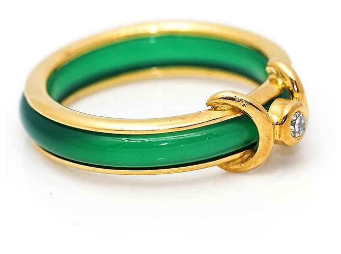 Autre Marque Anello in Oro con Agata e Diamante. D'oro Verde - vista 2