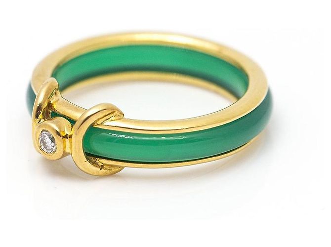 Autre Marque Anello in Oro con Agata e Diamante. D'oro Verde - vista 5