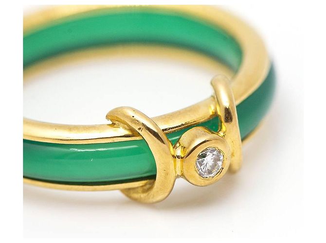 Autre Marque Anello in Oro con Agata e Diamante. D'oro Verde - vista 6