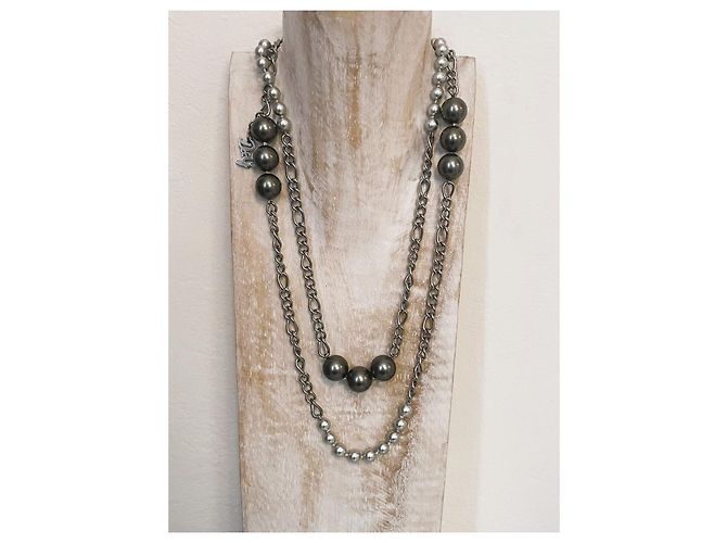 Parure collana  e orecchini DOLCE & GABBANA acciaio perle grigio antracite Argento - vista 10