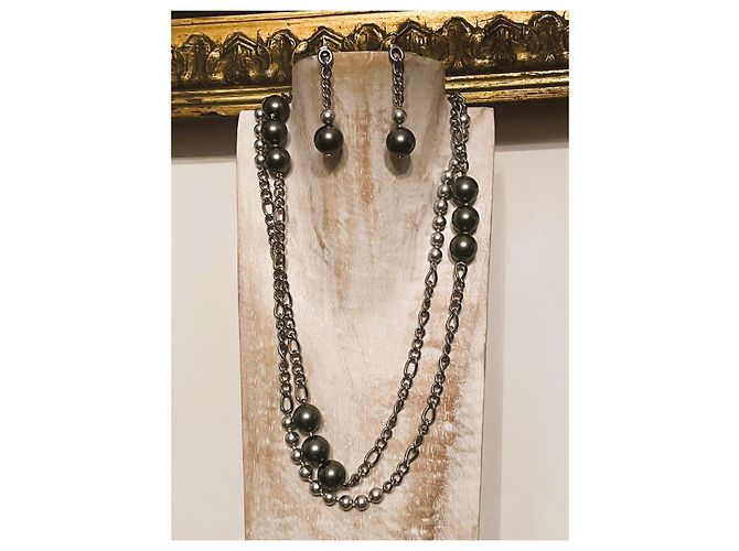 Parure collana  e orecchini DOLCE & GABBANA acciaio perle grigio antracite Argento - vista 2