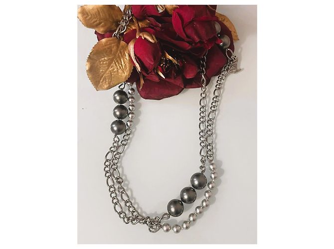 Parure collana  e orecchini DOLCE & GABBANA acciaio perle grigio antracite Argento - vista 4