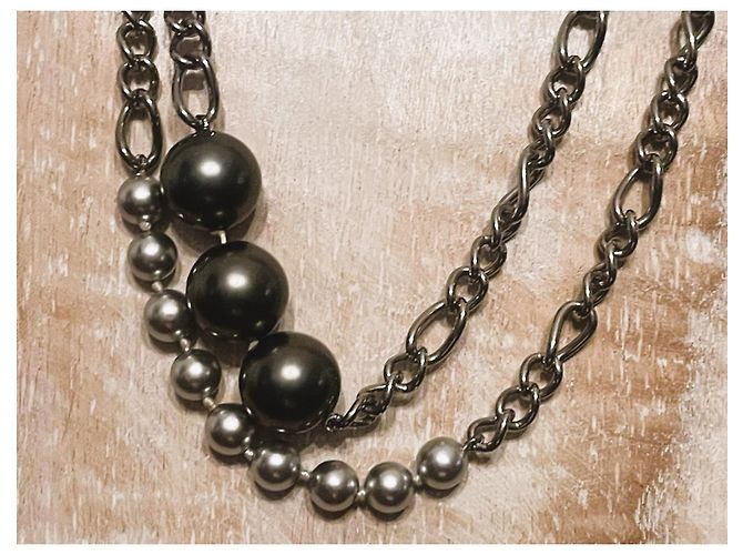Parure collana  e orecchini DOLCE & GABBANA acciaio perle grigio antracite Argento - vista 6