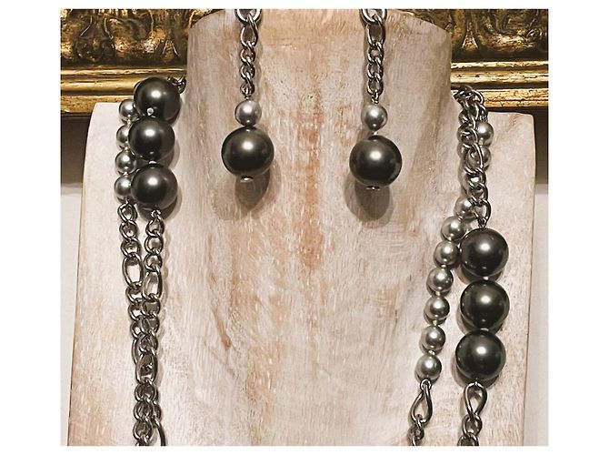 Parure collana  e orecchini DOLCE & GABBANA acciaio perle grigio antracite Argento - vista 8