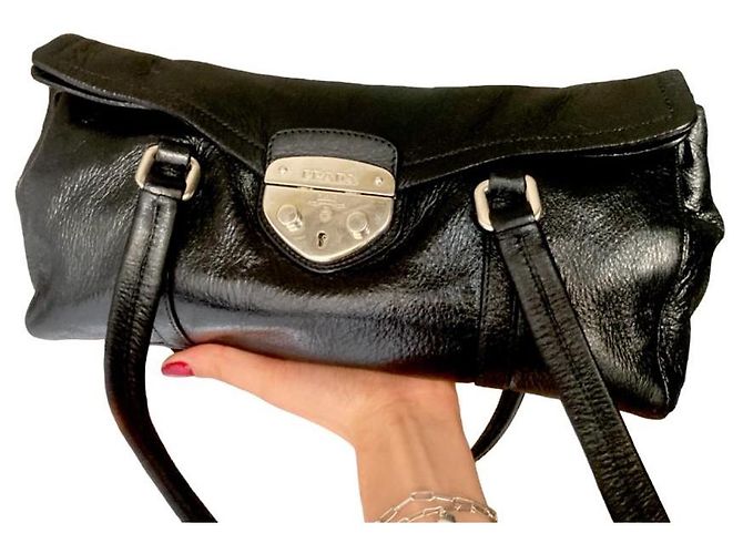 Borsa a tracolla in pelle nera Sound Lock di Prada Nero - vista 9