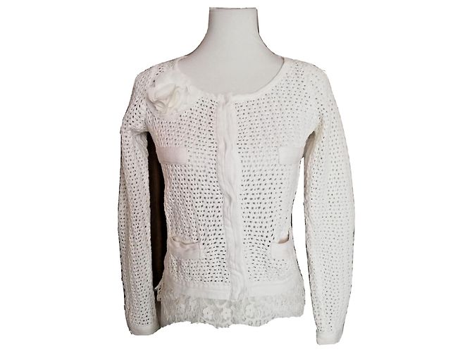 Cárdigan Twin Set blanco de algodón con apliques de rosas - vista 2