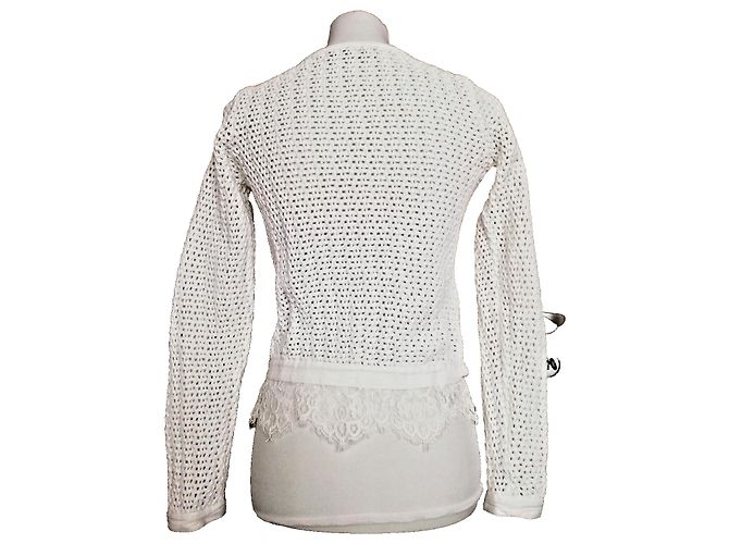 Cárdigan Twin Set blanco de algodón con apliques de rosas - vista 3