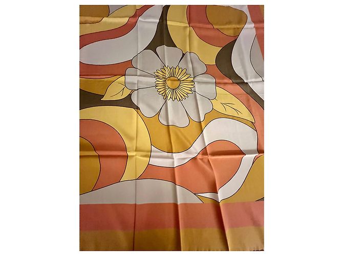 Sciarpa Saint Laurent in seta bianca beige arancione gialla Bianco Giallo Senape - vista 5