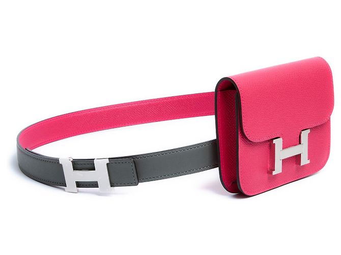 Hermès Pochette Constance Slim Epsom Mexico sulla cintura T80 new Rosa - vista 2