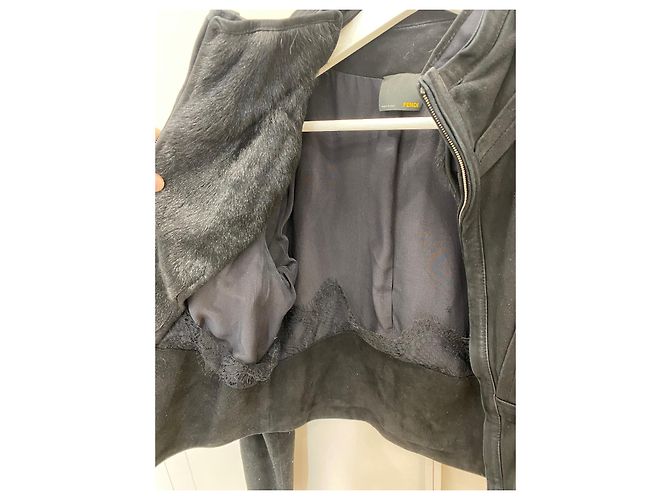 Fendi Cropped Suede Jacket Black - view 3