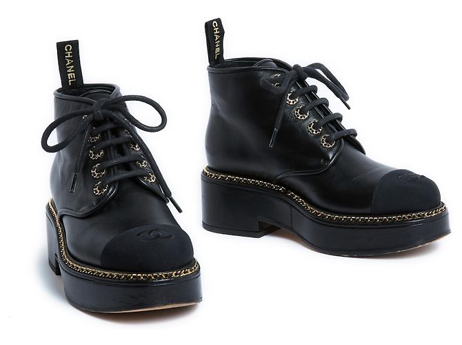 Chanel Classic Black CC e catene Scarpe Stivali EU38.5 Nero - vista 3